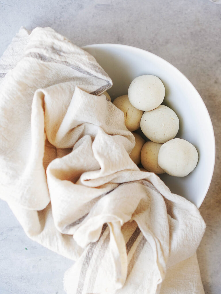 balls of masa flour in a bowl
